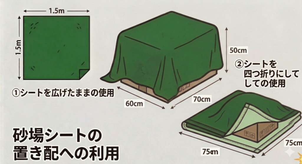 砂場シートは広げてもたたんでも置き配に使える