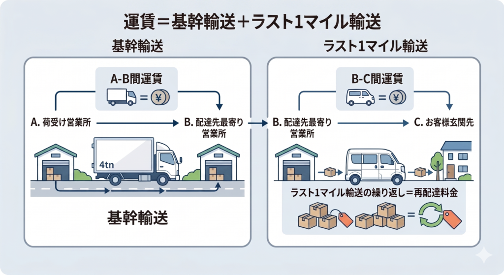 運賃＝基幹輸送＋ラスト1マイル輸送