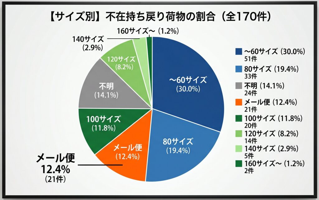 不在で持ち戻った荷物のサイズの円グラフ
